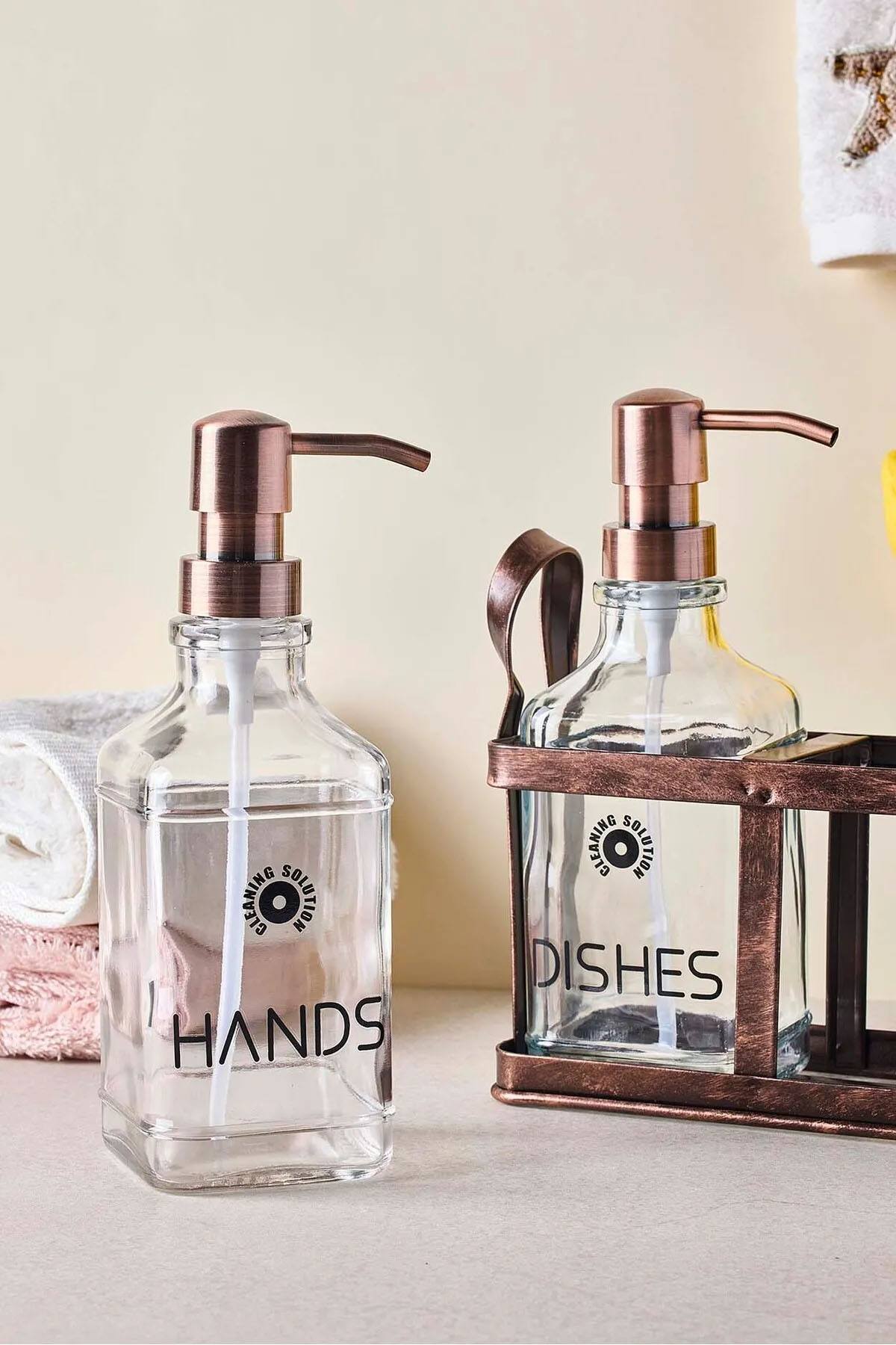 Perotti 18056 Rame Eskitme Metal Standlı Retro 2'li Sıvı Sabunluk 500 ml 