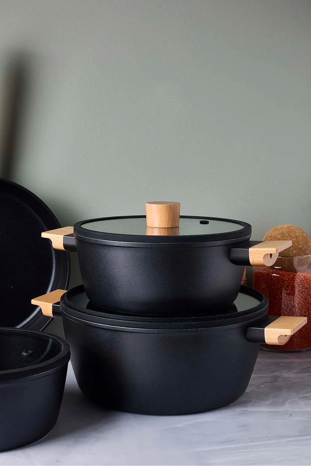 Perotti 18080 CookWood 9 Parça Tencere Tava Seti - Siyah