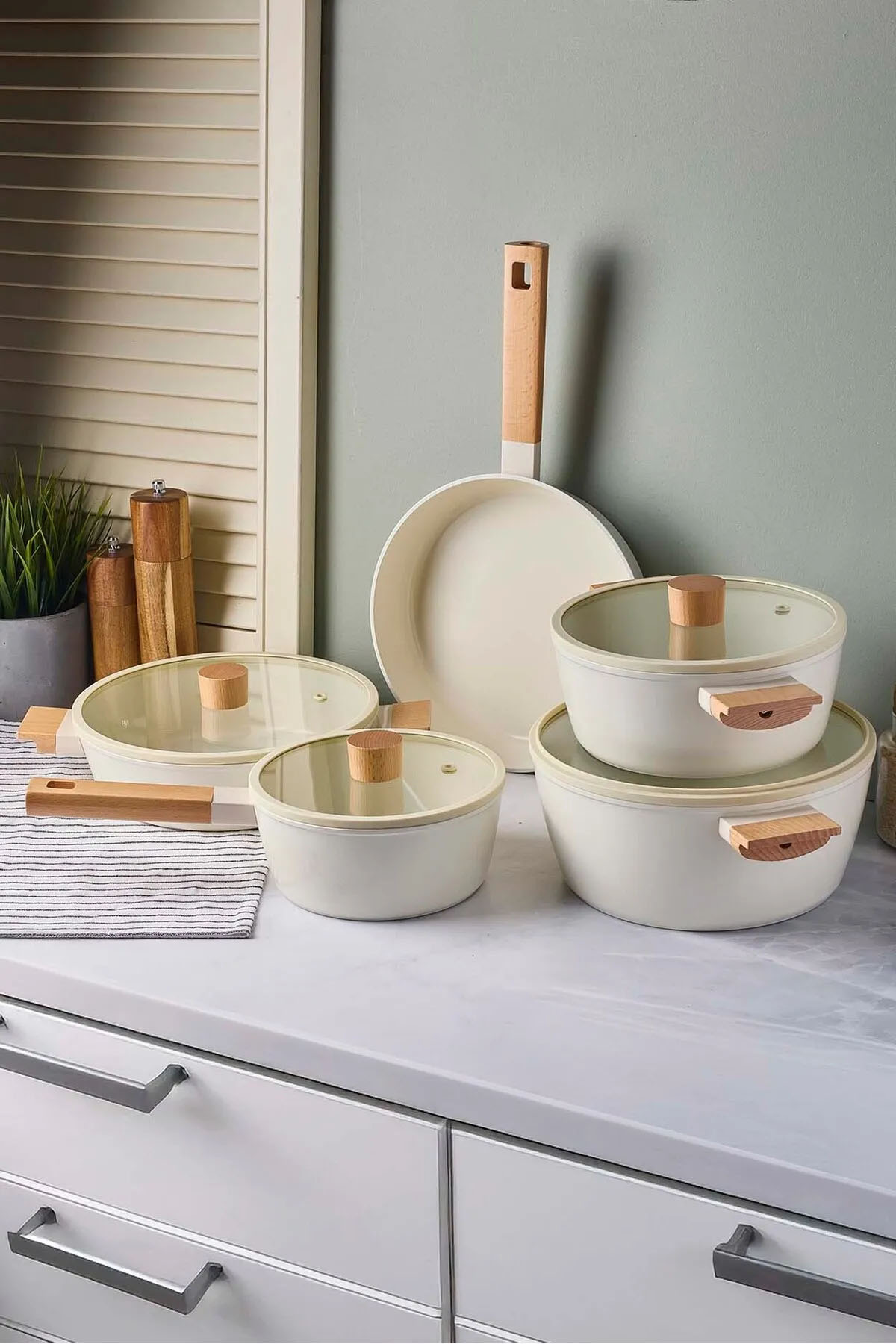 Perotti 18081 CookWood 9 Parça Tencere Tava Seti - Bej