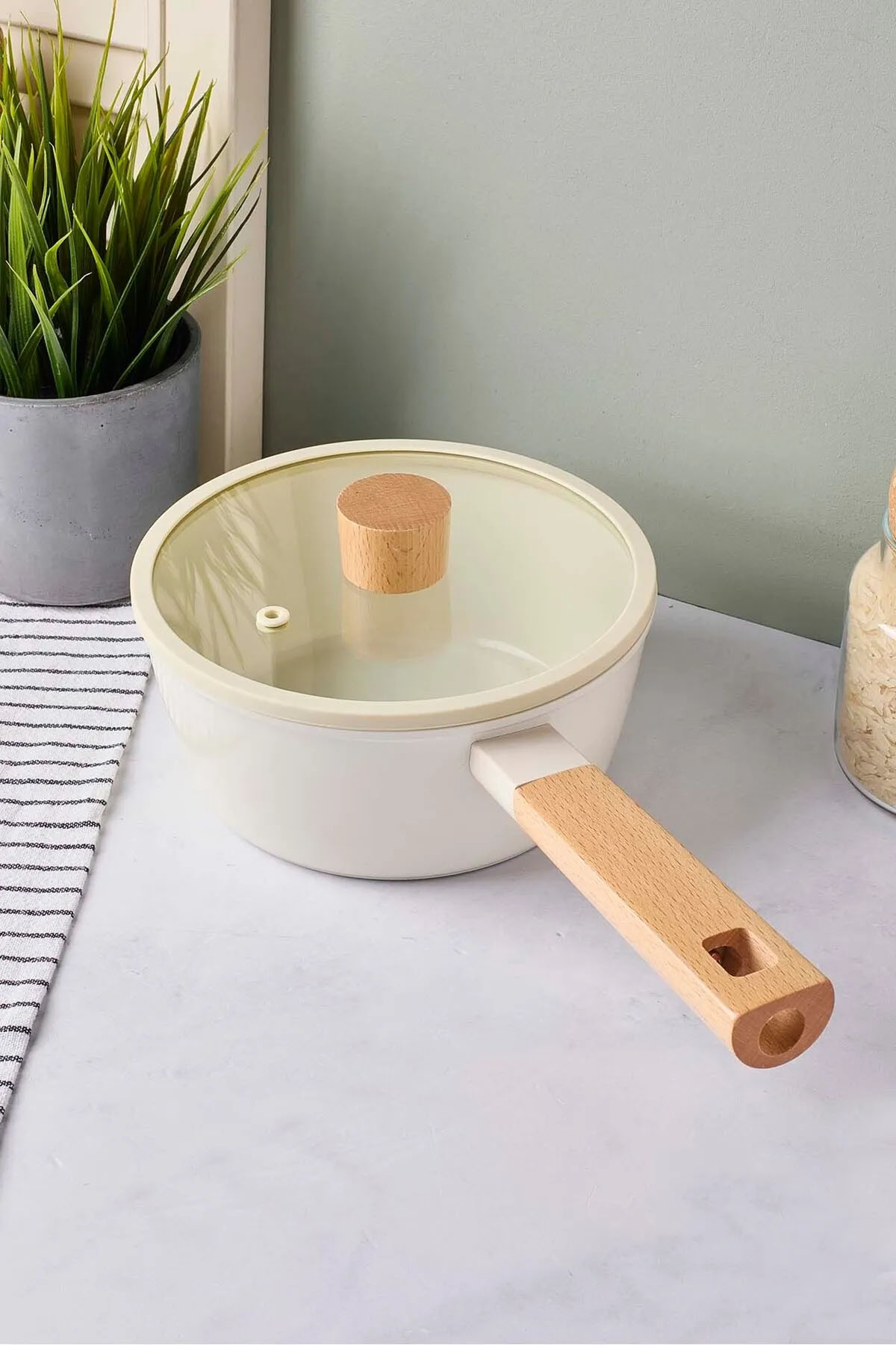 Perotti 18085 CookWood Ahşap Saplı Tencere 18 Cm - Bej