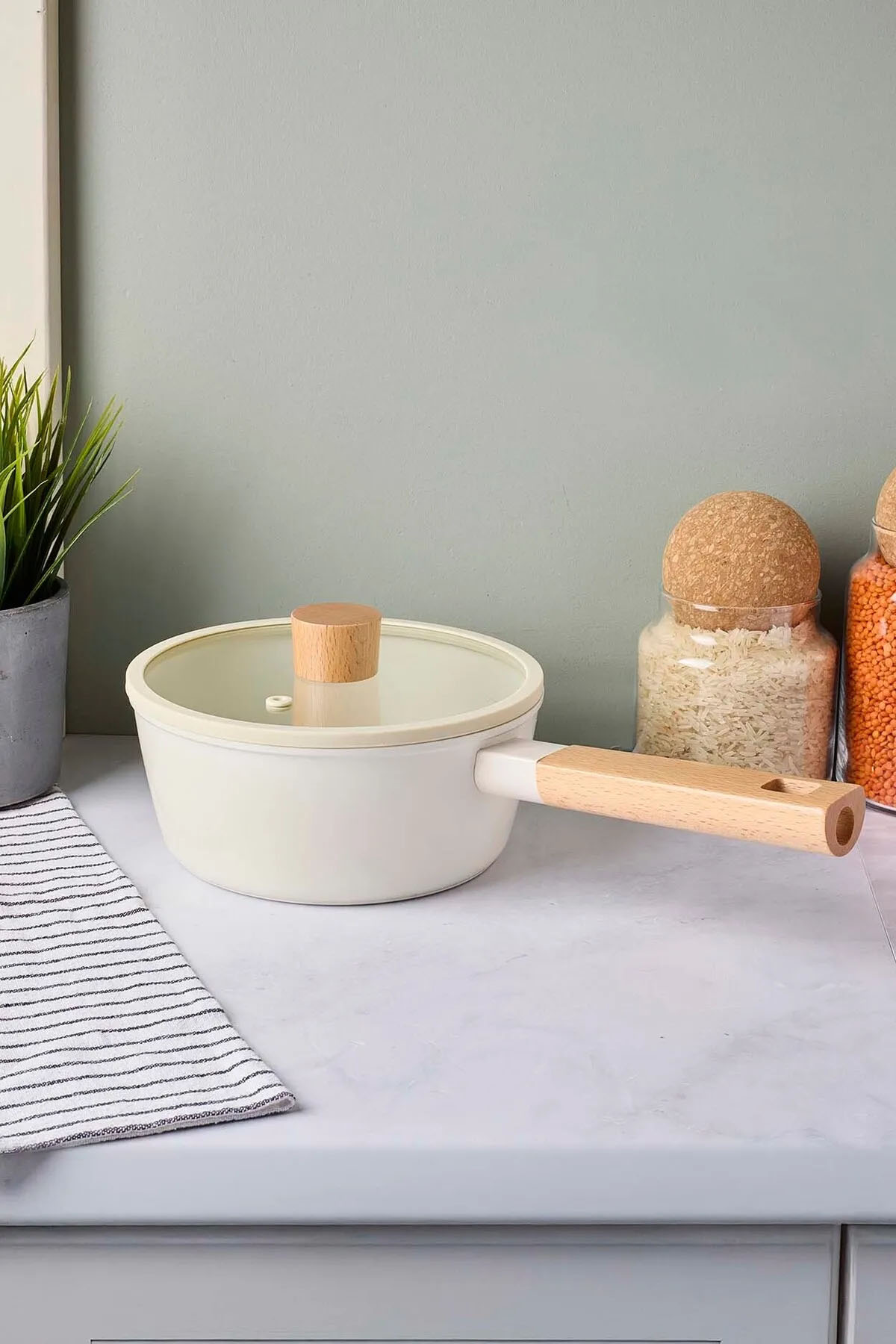 Perotti 18085 CookWood Ahşap Saplı Tencere 18 Cm - Bej