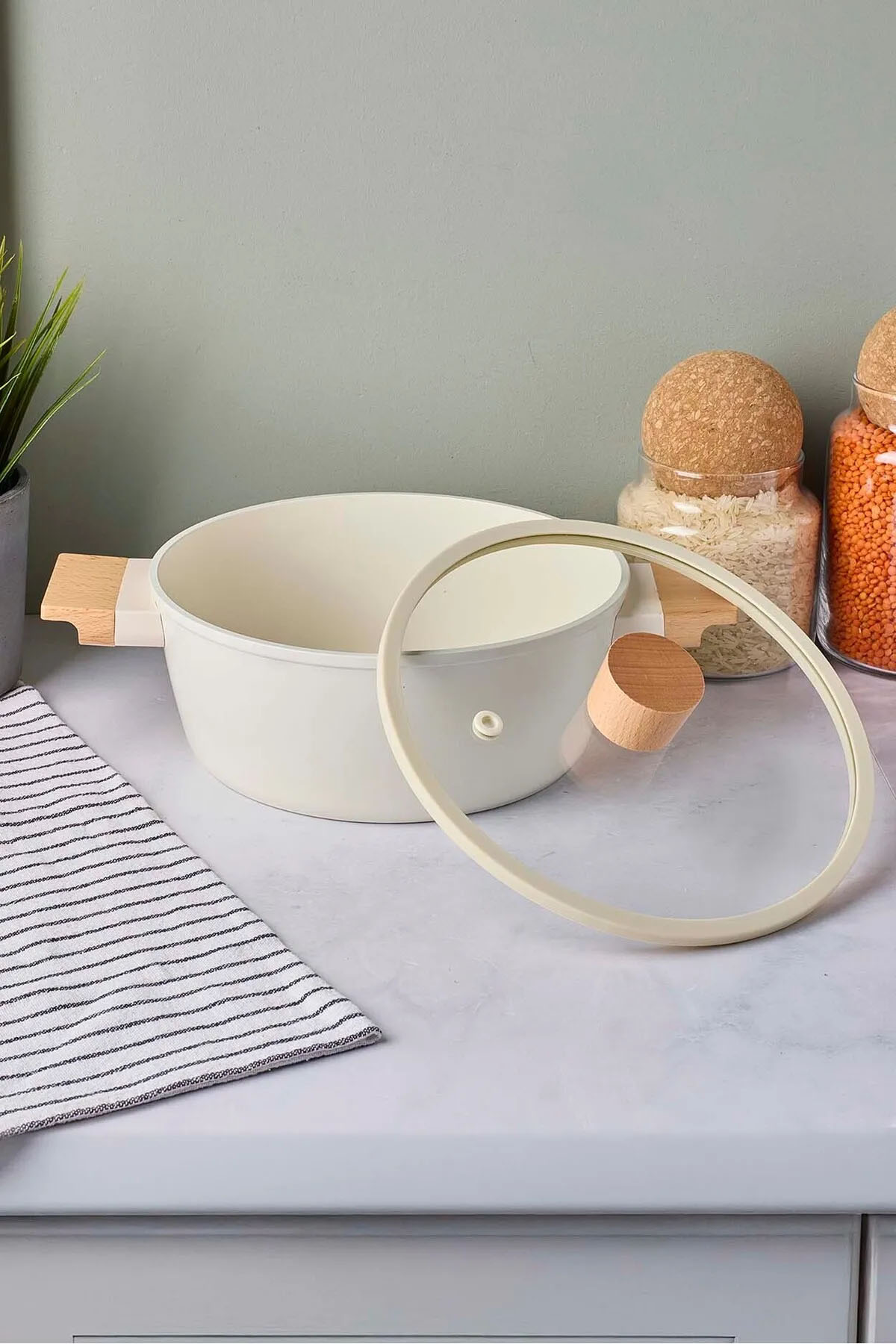 Perotti 18089 CookWood Derin Tencere 20 Cm - Bej