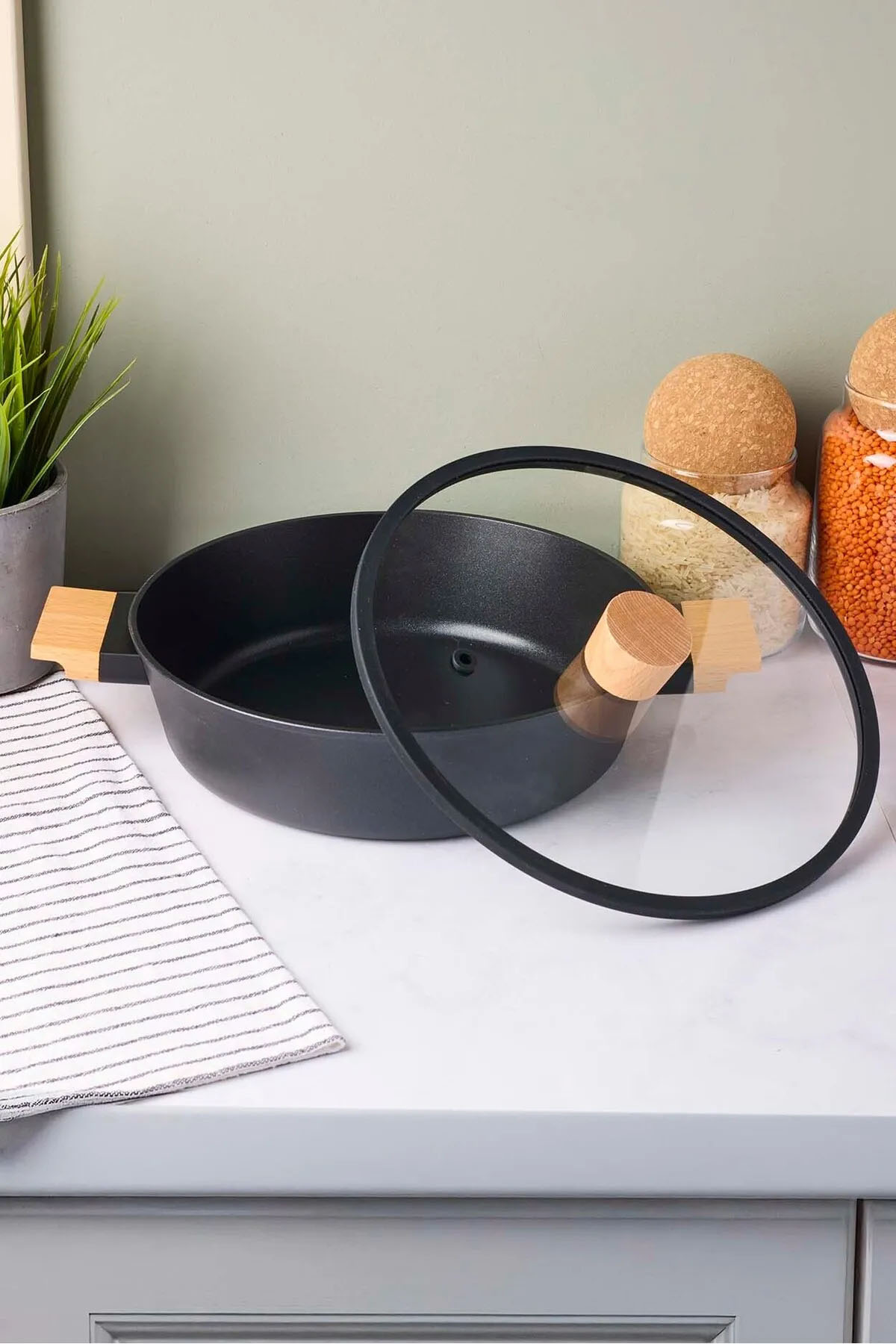 Perotti 18096 CookWood Basık Tencere 24 Cm - Siyah