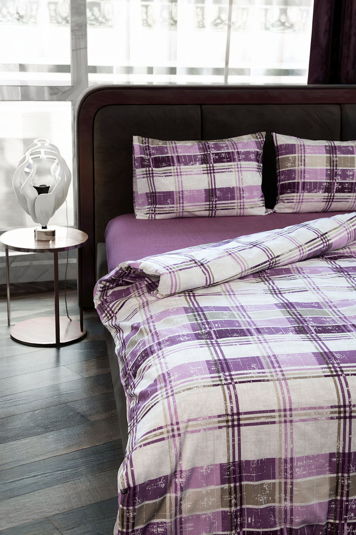 Piemo Lastikli Çarşaflı Çift Kişilik Nevresim Takımı - Mor Piemo Lastikli Çarşaflı Çift Kişilik Nevresim Takımı - Mor