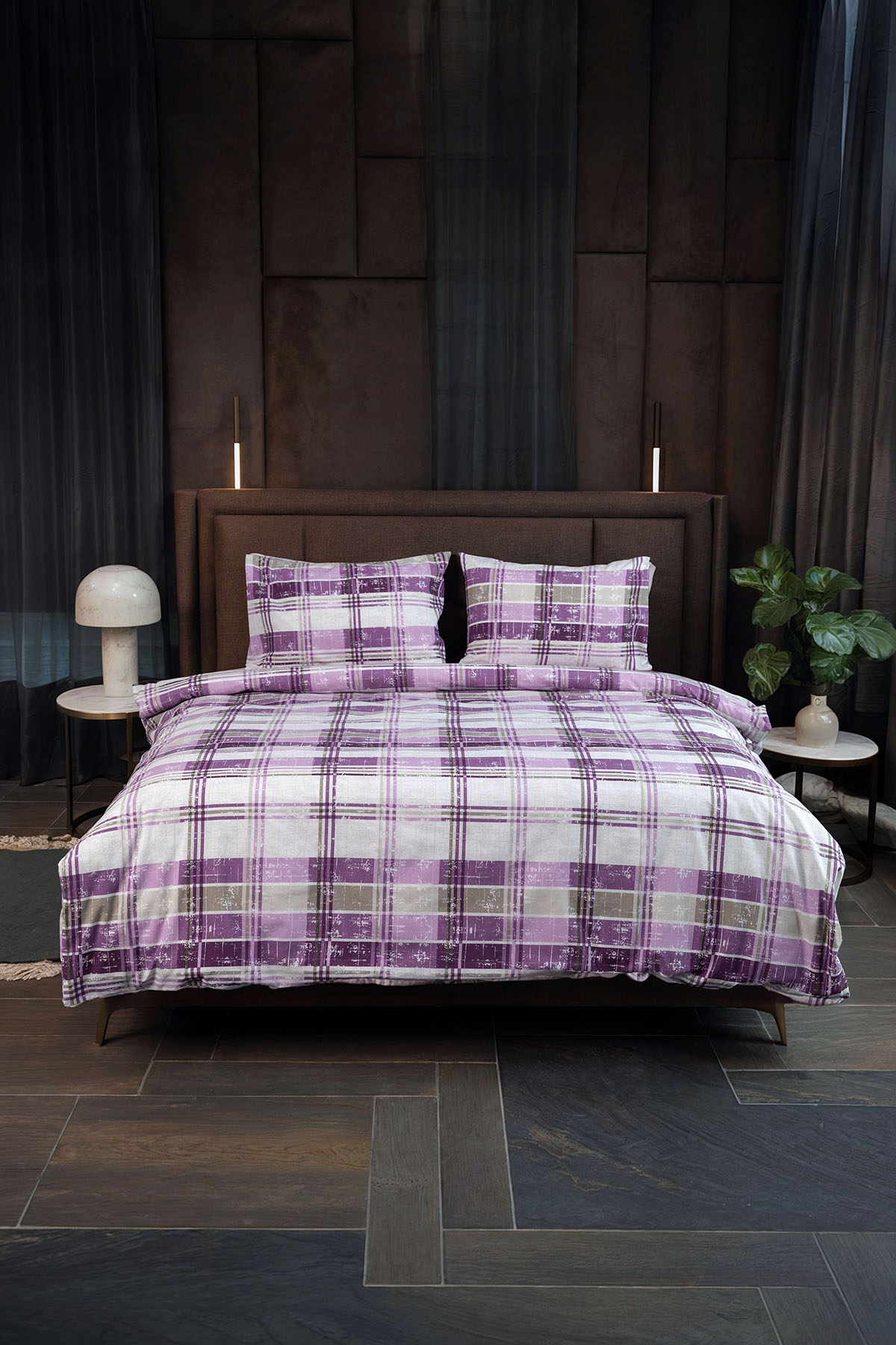 Piemo Lastikli Çarşaflı Çift Kişilik Nevresim Takımı - Mor Piemo Lastikli Çarşaflı Çift Kişilik Nevresim Takımı - Mor