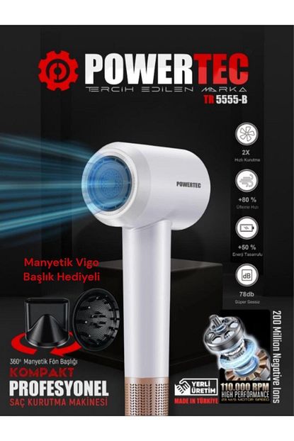 Powertec TR-5555 S Plazma Fön Makinası - Beyaz