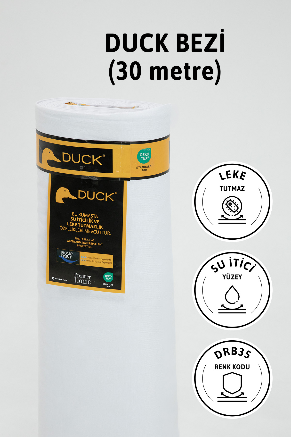 Premier Metrelik Duck Keten Kumaş Su İtici Bez 30 Metre DRB35 - Beyaz