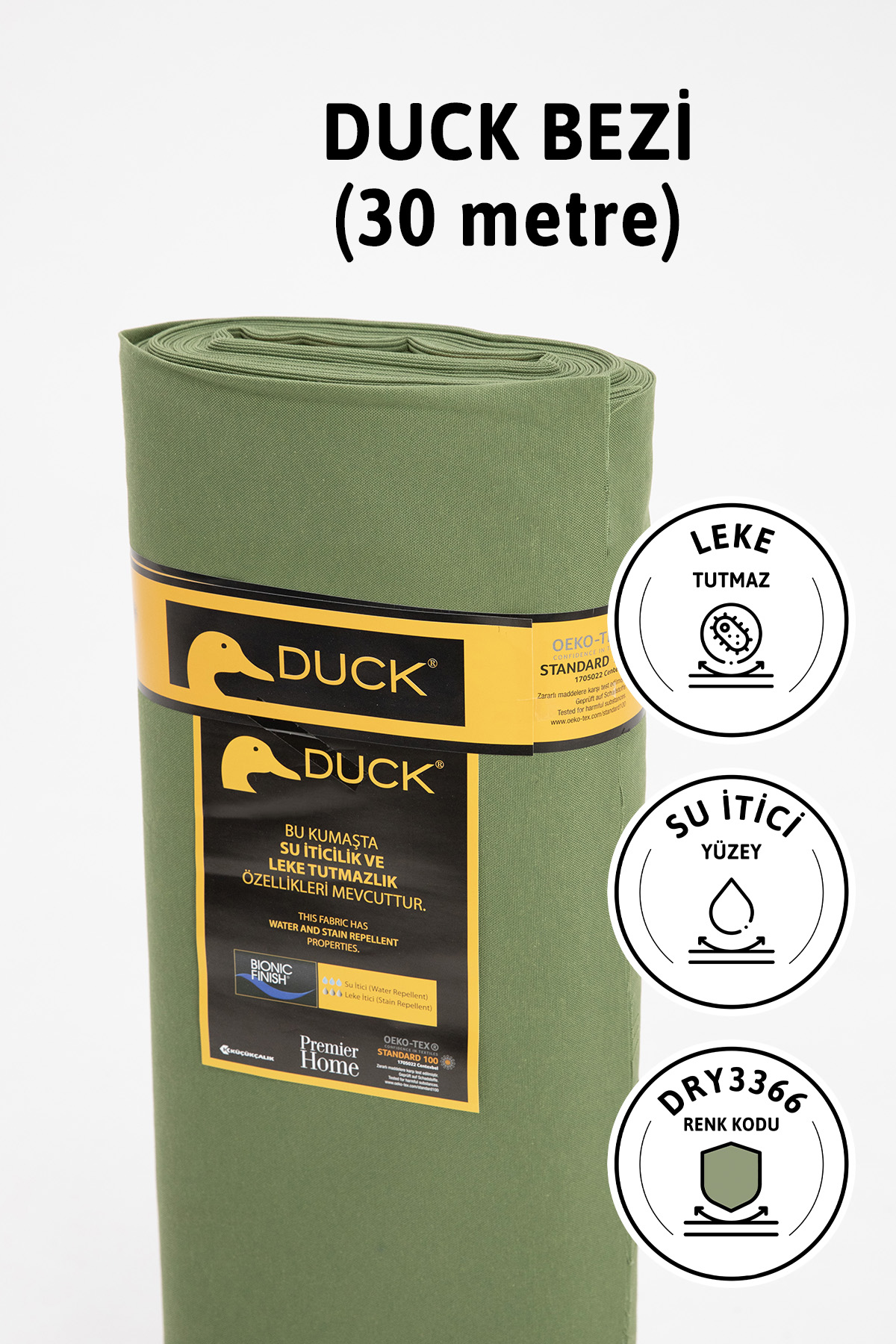 Premier Metrelik Duck Keten Kumaş Su İtici Bez 30 Metre DRY3366 - Haki