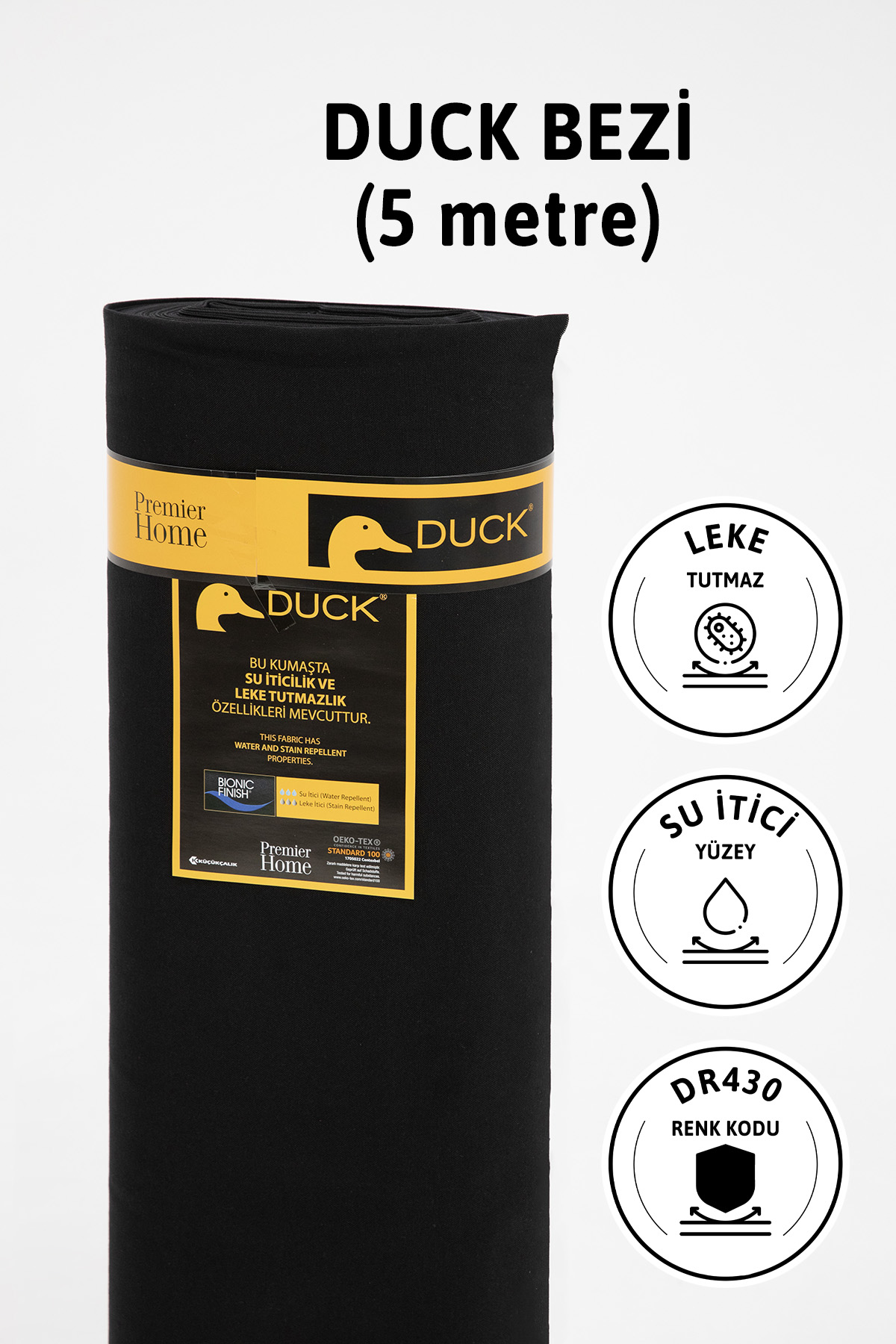 Premier Metrelik Duck Keten Kumaş Su İtici Bez 5 Metre DR430 - Siyah