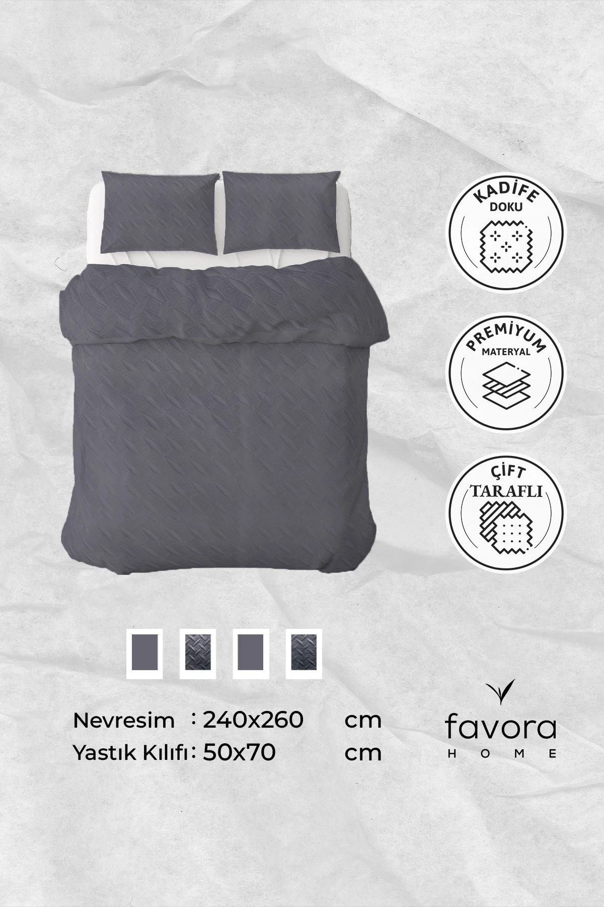 Queen Kadife Çift Kişilik Yatak Örtüsü - Antrasit Queen Kadife Çift Kişilik Yatak Örtüsü - Antrasit