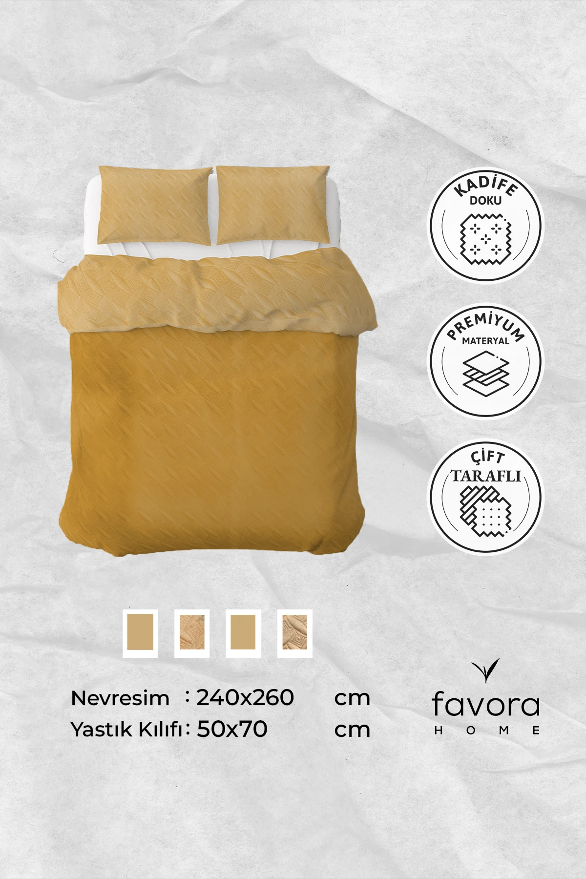 Queen Kadife Çift Kişilik Yatak Örtüsü - Gold Queen Kadife Çift Kişilik Yatak Örtüsü - Gold