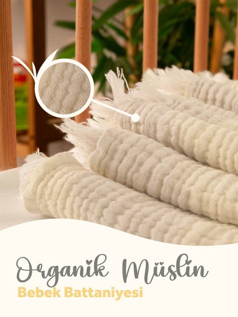%100 Pamuk 4 Katlı Müslin Bebek Örtüsü 110x110 cm - Bej