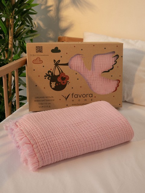 %100 Pamuk 4 Katlı Müslin Bebek Örtüsü 110x110 cm - Pembe