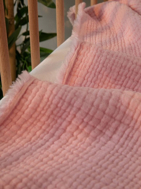 %100 Pamuk 4 Katlı Müslin Bebek Örtüsü 110x110 cm - Pembe