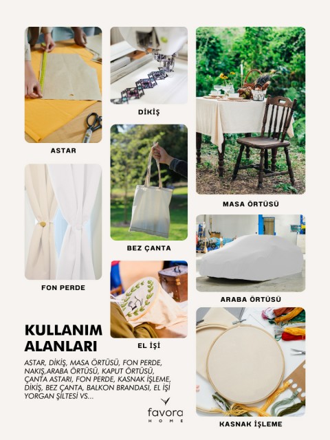 %100 Pamuk 46 Tel Amerikan Bezi Ham Bez Punch Kumaş - Krem 1000x220 cm
