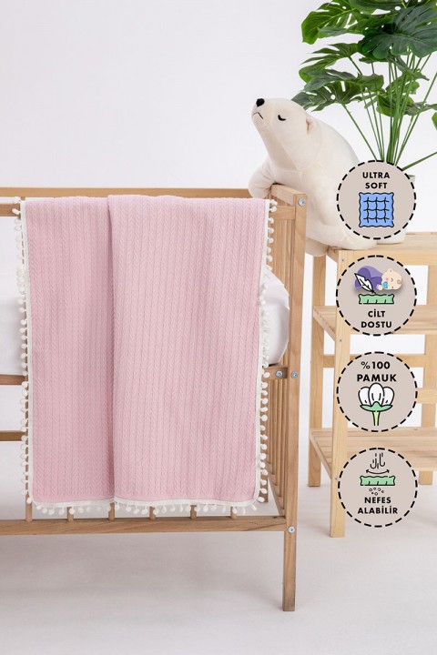 %100 Pamuk Cherry Bebek Battaniyesi - Pudra