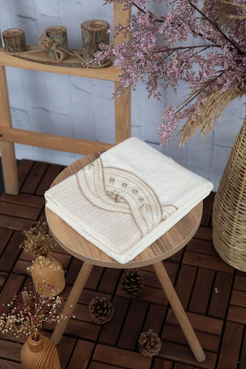 %100 Pamuk Fiyonk Güpürlü Çeyizlik Havlu 50x90 - Vizon