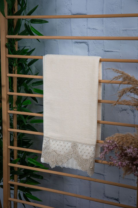 %100 Pamuk İnci Güpürlü Çeyizlik Havlu 50x90 - Krem