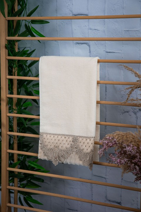 %100 Pamuk İnci Güpürlü Çeyizlik Havlu 50x90 - Vizon
