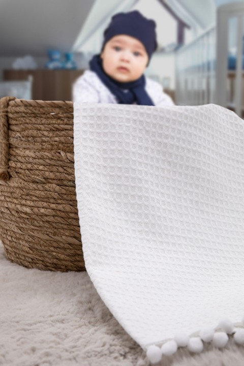 %100 Pamuk Macaron Bebek Battaniyesi - Beyaz %100 Pamuk Macaron Bebek Battaniyesi - Beyaz