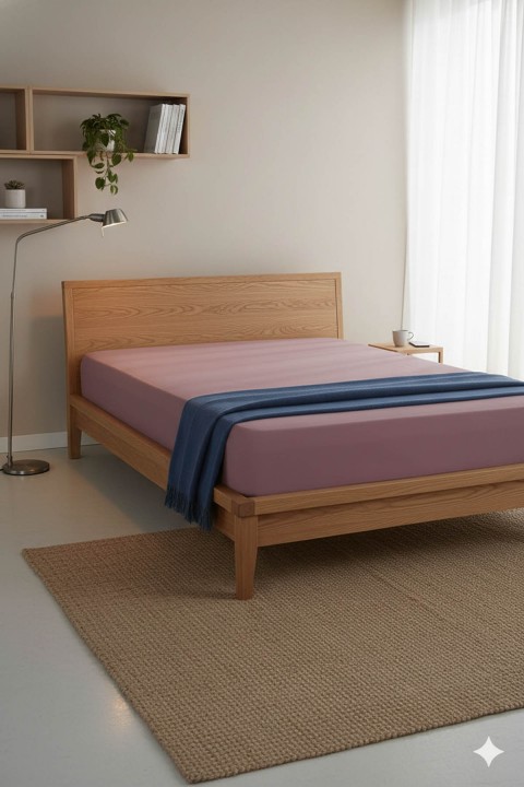 %100 Pamuk Ranforce Premium Çift Kişilik Çarşaf - Gül Kurusu