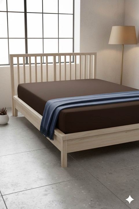 %100 Pamuk Ranforce Premium Çift Kişilik Çarşaf - Kahverengi