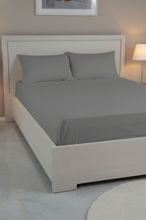 %100 Pamuk Ranforce Premium Çift Kişilik Çarşaf Seti - Koyu Gri