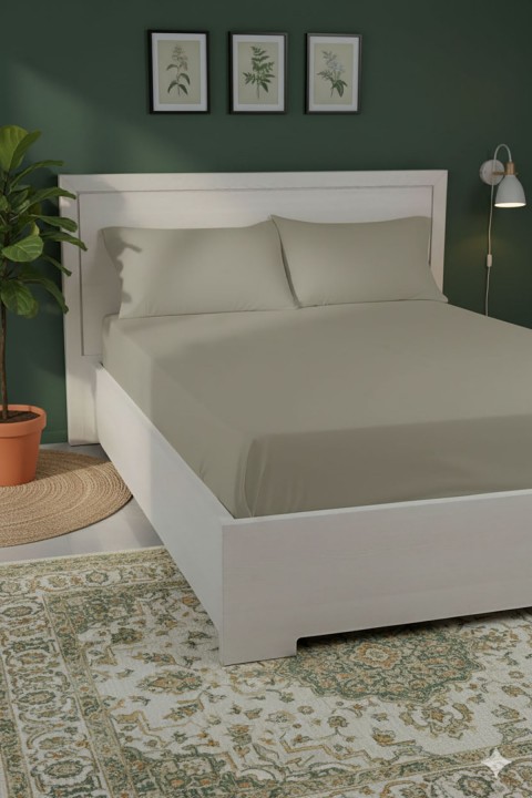 %100 Pamuk Ranforce Premium Çift Kişilik Çarşaf Seti - Vizon