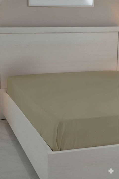 %100 Pamuk Ranforce Premium Çift Kişilik Lastikli Çarşaf - Bej