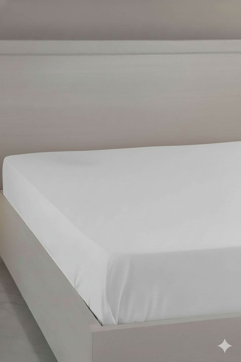 %100 Pamuk Ranforce Premium Çift Kişilik Lastikli Çarşaf - Beyaz