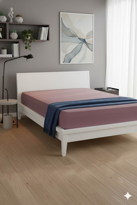 %100 Pamuk Ranforce Premium Çift Kişilik Lastikli Çarşaf - Gül Kurusu