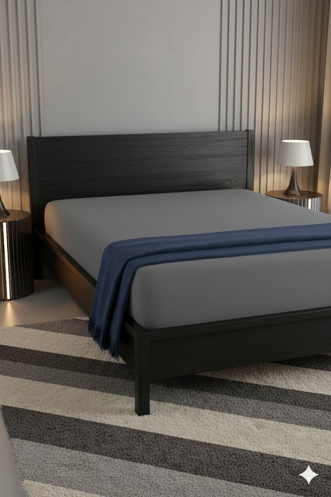 %100 Pamuk Ranforce Premium Çift Kişilik Lastikli Çarşaf - Koyu Gri