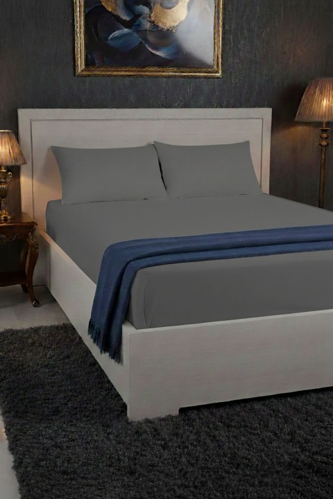 %100 Pamuk Ranforce Premium Çift Kişilik Lastikli Çarşaf Seti - Koyu Gri