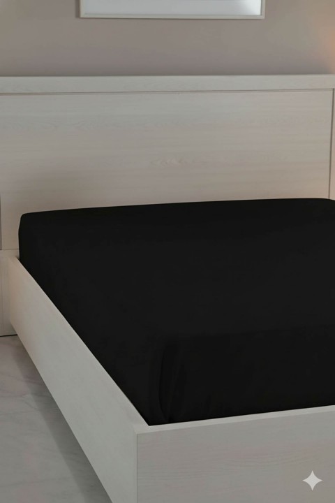 %100 Pamuk Ranforce Premium Çift Kişilik Lastikli Çarşaf - Siyah