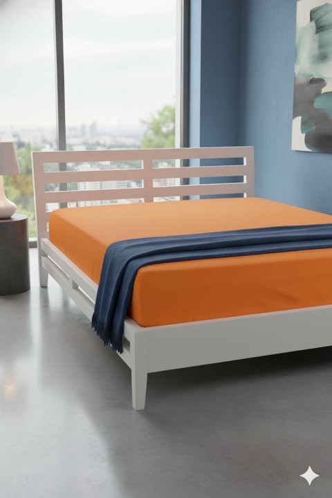 %100 Pamuk Ranforce Premium Çift Kişilik Lastikli Çarşaf - Turuncu