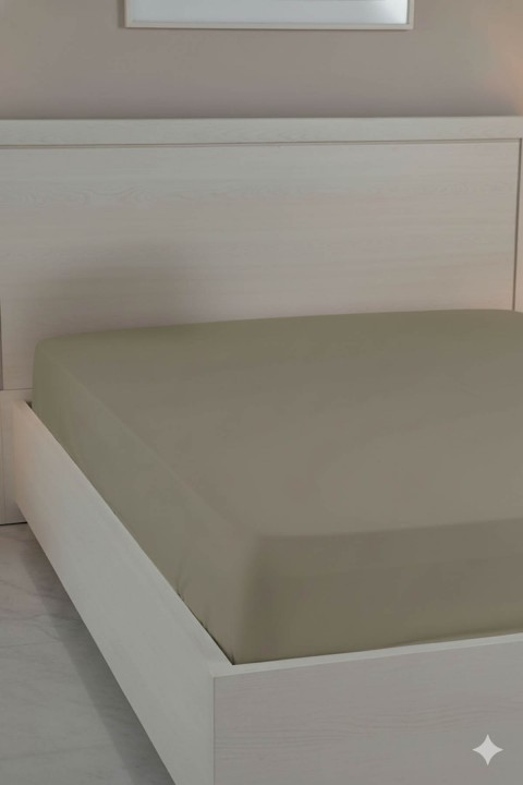 %100 Pamuk Ranforce Premium Çift Kişilik Lastikli Çarşaf - Vizon