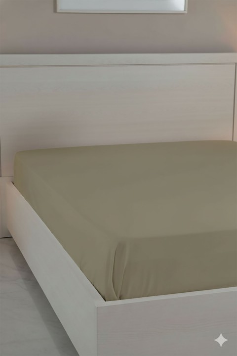 %100 Pamuk Ranforce Premium King Size Lastikli Çarşaf - Bej