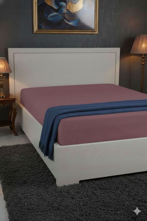 %100 Pamuk Ranforce Premium King Size Lastikli Çarşaf - Gül Kurusu