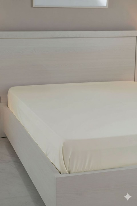 %100 Pamuk Ranforce Premium King Size Lastikli Çarşaf - Krem