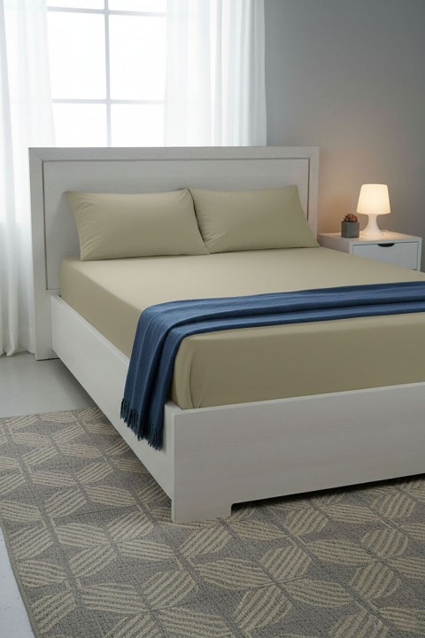 %100 Pamuk Ranforce Premium King Size Lastikli Çarşaf Seti - Bej