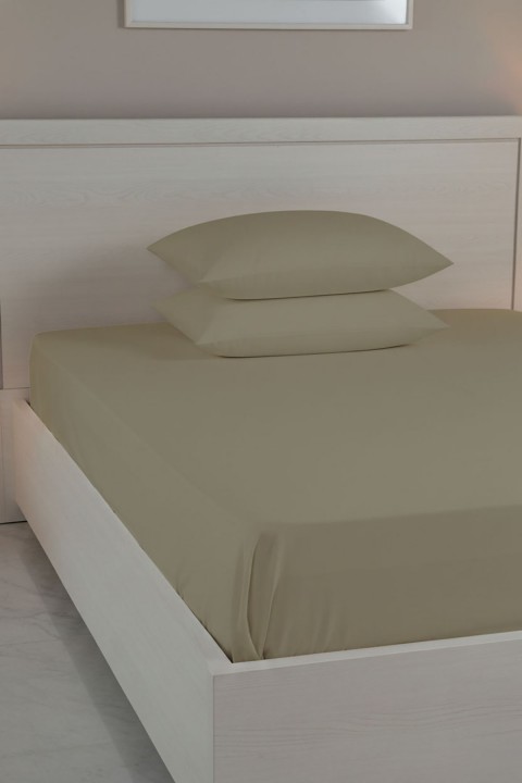 %100 Pamuk Ranforce Premium King Size Lastikli Çarşaf Seti - Bej