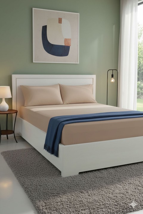 %100 Pamuk Ranforce Premium King Size Lastikli Çarşaf Seti - Mocha