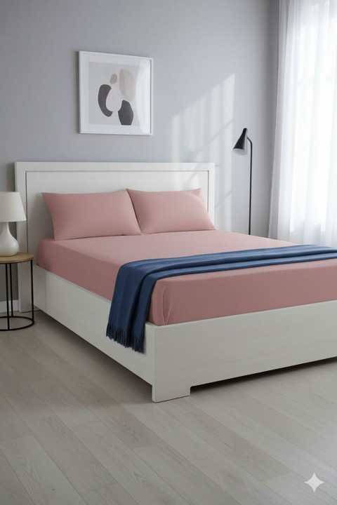 %100 Pamuk Ranforce Premium King Size Lastikli Çarşaf Seti - Pudra