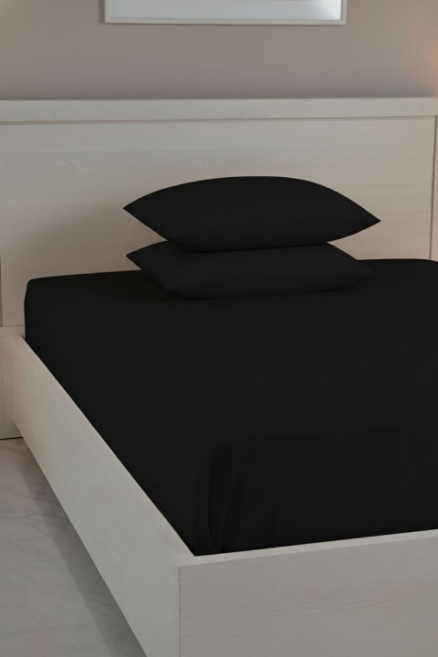 %100 Pamuk Ranforce Premium King Size Lastikli Çarşaf Seti - Siyah