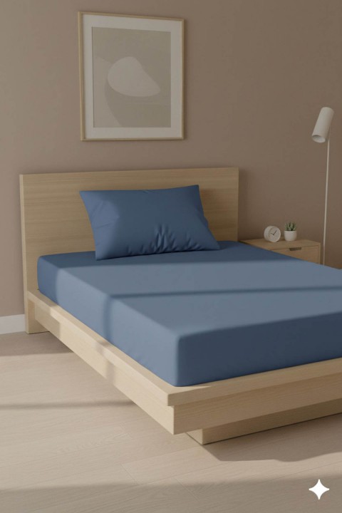 %100 Pamuk Ranforce Premium Tek Kişilik Çarşaf Seti - İndigo