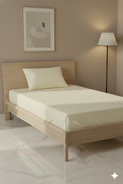 %100 Pamuk Ranforce Premium Tek Kişilik Çarşaf Seti - Krem