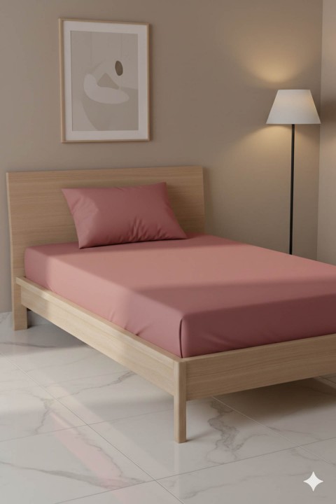 %100 Pamuk Ranforce Premium Tek Kişilik Çarşaf Seti - Pudra