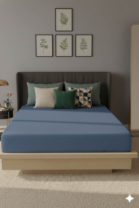 %100 Pamuk Ranforce Premium Tek Kişilik Lastikli Çarşaf - İndigo