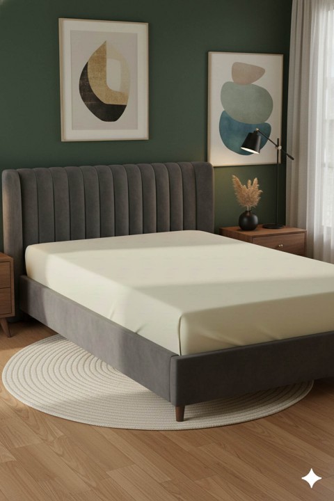 %100 Pamuk Ranforce Premium Tek Kişilik Lastikli Çarşaf - Krem