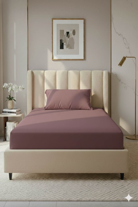 %100 Pamuk Ranforce Premium Tek Kişilik Lastikli Çarşaf Seti - Gül Kurusu